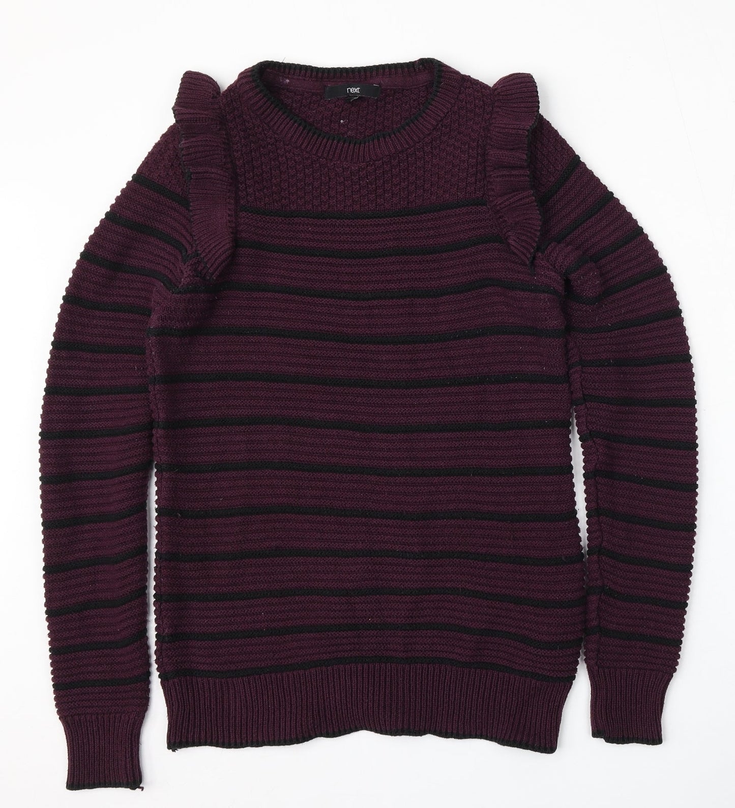 NEXT Womens Red Round Neck Striped Cotton Pullover Jumper Size 8