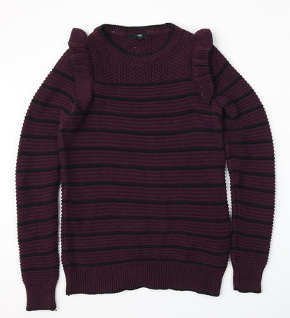 Preloved NEXT Womens Red Round Neck Striped Cotton Pullover Jumper Size 8 - Front