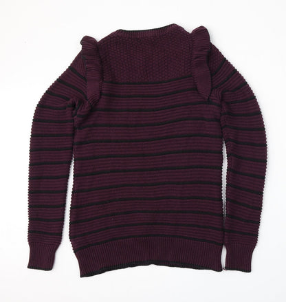 Preloved NEXT Womens Red Round Neck Striped Cotton Pullover Jumper Size 8 - Back