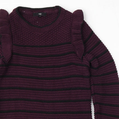 Preloved NEXT Womens Red Round Neck Striped Cotton Pullover Jumper Size 8 - Detail