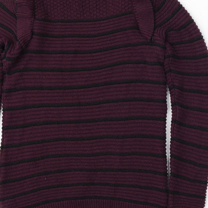 Preloved NEXT Womens Red Round Neck Striped Cotton Pullover Jumper Size 8 - Label
