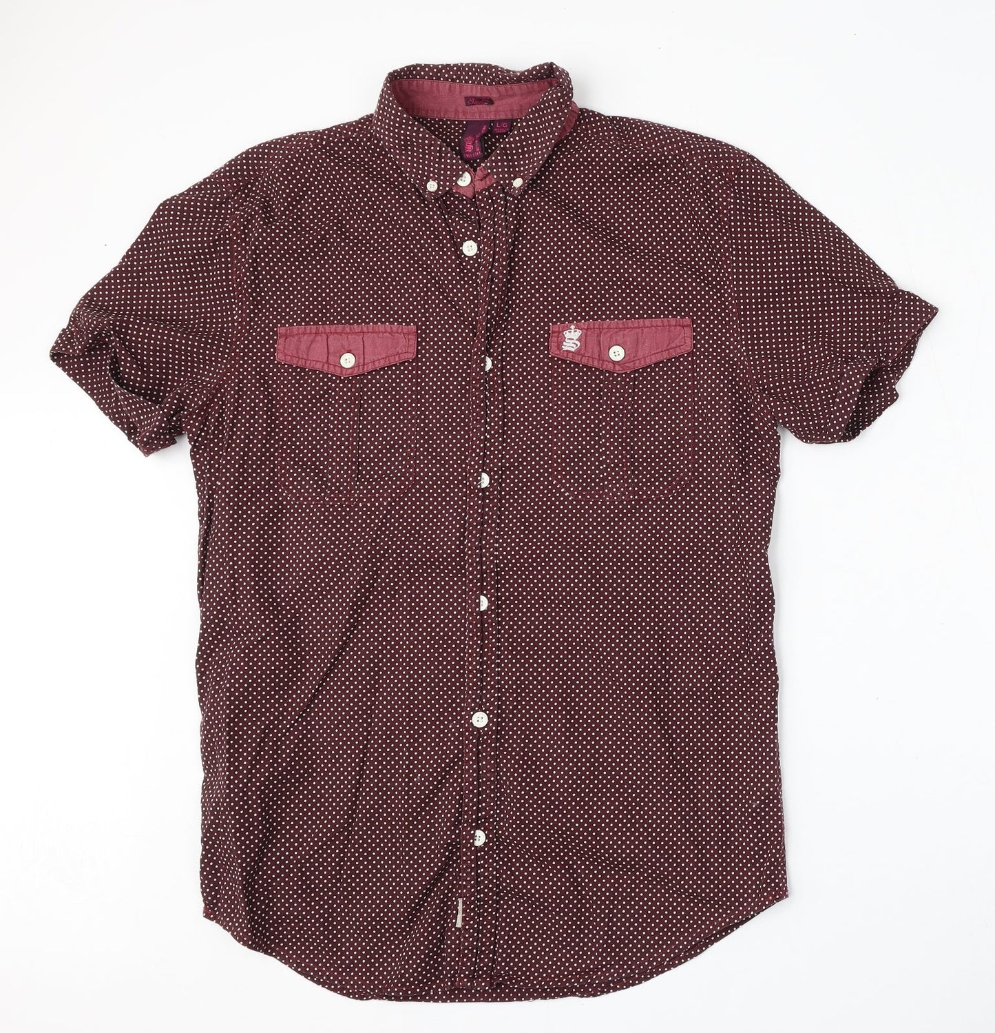 Be the revolution Mens Red Polka Dot Polyester  Polo Size L Collared Button