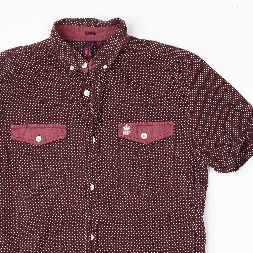 Be the revolution Mens Red Polka Dot Polyester  Polo Size L Collared Button