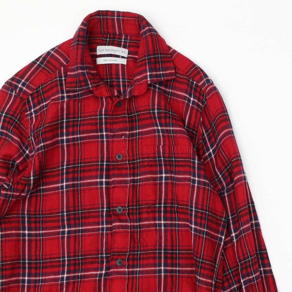 Cedar Wood State Mens Red Check Cotton  Button-Up Size XS Collared Button