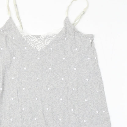 Preloved Dunnes Womens Grey Polka Dot Viscose Basic Blouse Size M Round Neck - Detail