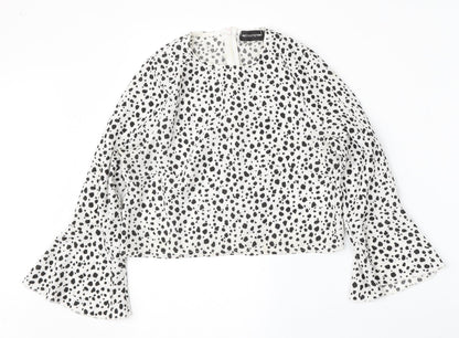 Preloved PRETTYLITTLETHING Womens White Animal Print Polyester Basic Blouse Size 6 Round Neck - Front
