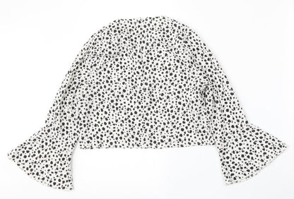 Preloved PRETTYLITTLETHING Womens White Animal Print Polyester Basic Blouse Size 6 Round Neck - Back