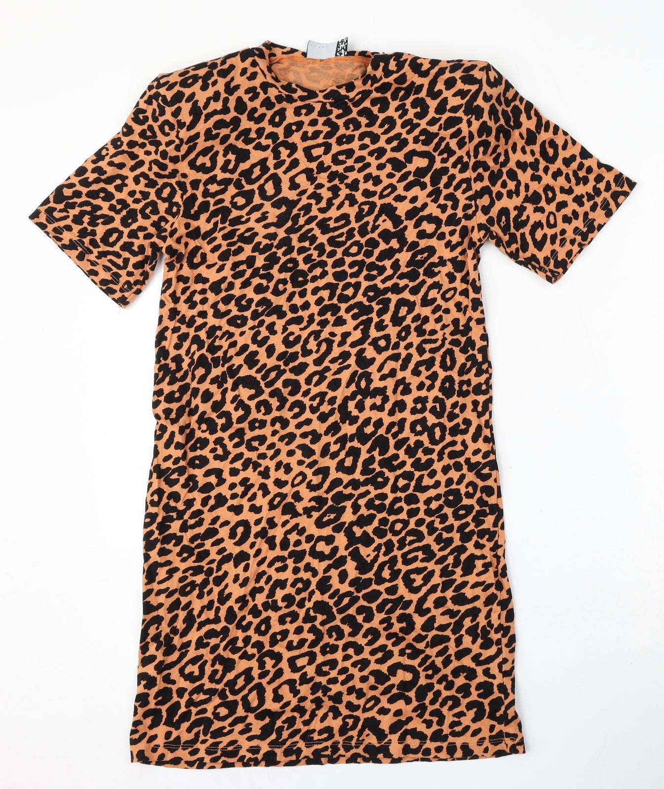 ASOS Womens Orange Animal Print Cotton T-Shirt Dress  Size 6  Round Neck