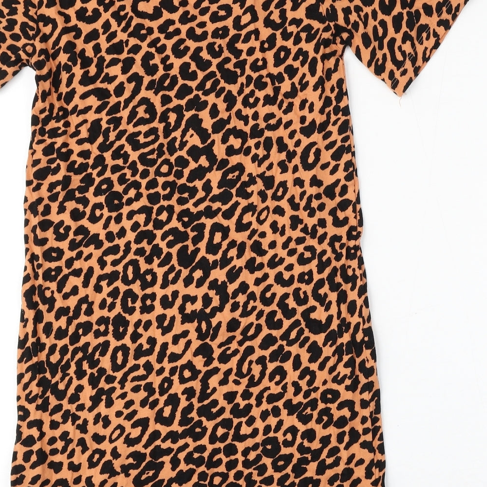 ASOS Womens Orange Animal Print Cotton T-Shirt Dress  Size 6  Round Neck
