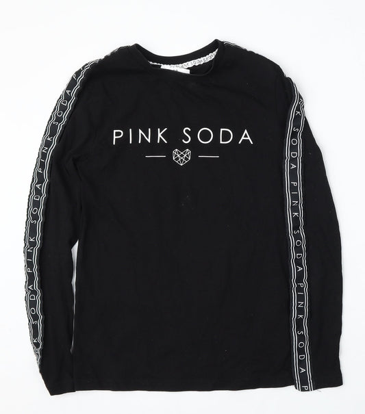 Pink Soda Womens Black  Cotton Basic T-Shirt Size 6 Round Neck