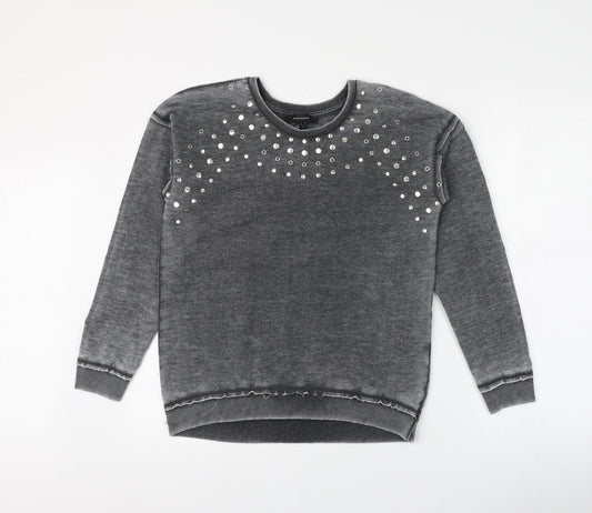 Atmosphere Womens Grey Houndstooth Polyester Pullover Hoodie Size 10