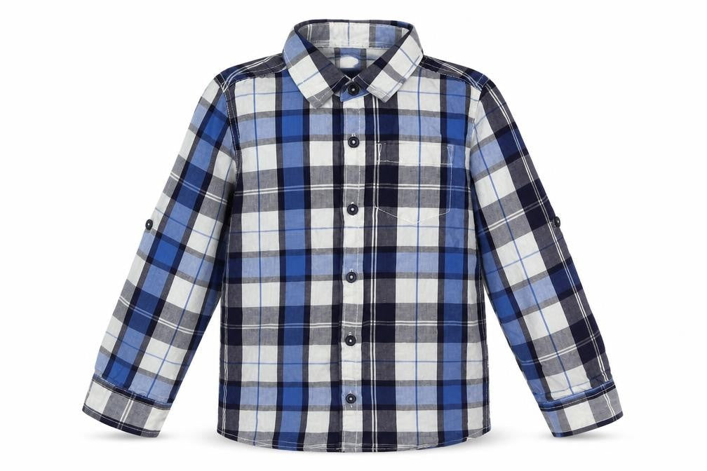 Dunnes Boys Blue Plaid Cotton Basic Button-Up Size 5 Years Collared Button