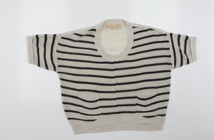 River Island Womens Beige Scoop Neck Striped Acrylic Pullover Jumper Size 10