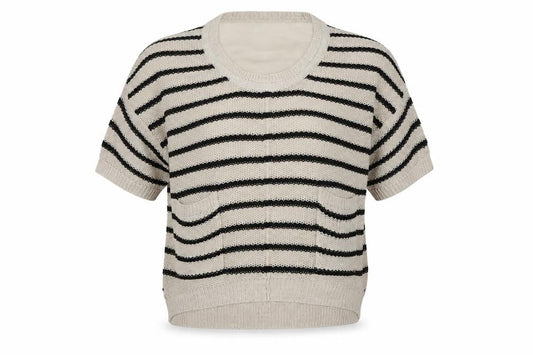 River Island Womens Beige Scoop Neck Striped Acrylic Pullover Jumper Size 10