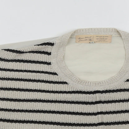 River Island Womens Beige Scoop Neck Striped Acrylic Pullover Jumper Size 10