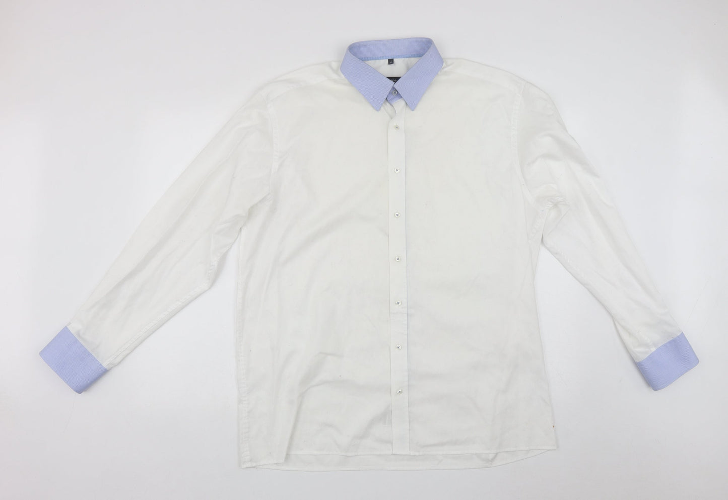 Eterna Mens White  Cotton  Button-Up Size XL Collared Button