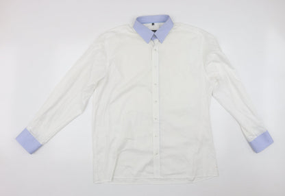 Eterna Mens White  Cotton  Button-Up Size XL Collared Button