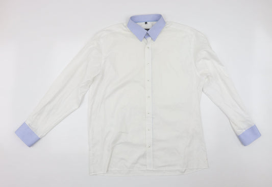 Eterna Mens White  Cotton  Button-Up Size XL Collared Button