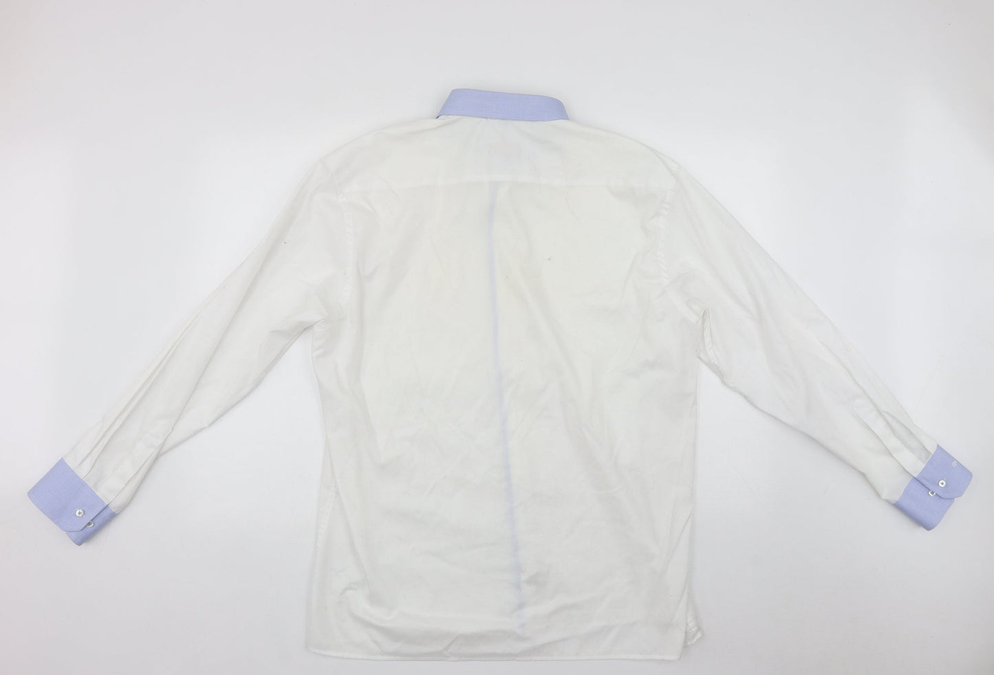 Eterna Mens White  Cotton  Button-Up Size XL Collared Button