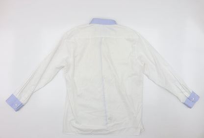 Eterna Mens White  Cotton  Button-Up Size XL Collared Button