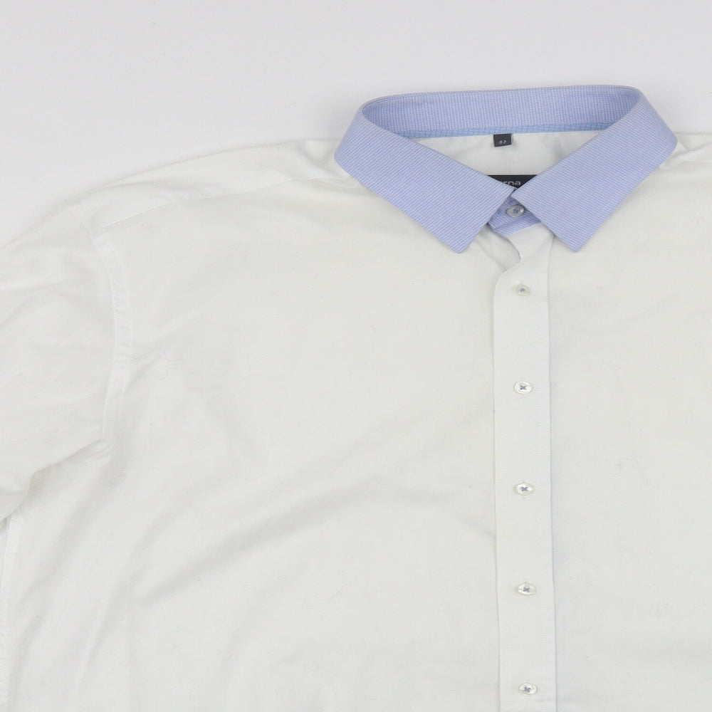 Eterna Mens White  Cotton  Button-Up Size XL Collared Button