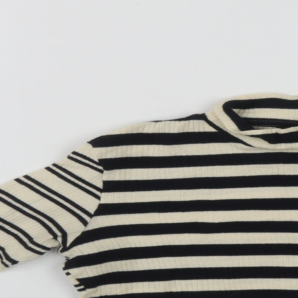 Topshop Womens Black High Neck Striped Cotton Pullover Jumper Size 8