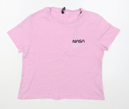 H&M Womens Purple  100% Cotton Basic T-Shirt Size M Round Neck