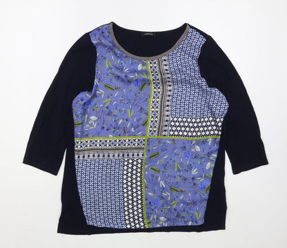 Bianca Womens Blue Floral Polyester Basic Blouse Size 12 Boat Neck