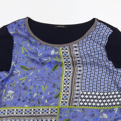 Bianca Womens Blue Floral Polyester Basic Blouse Size 12 Boat Neck