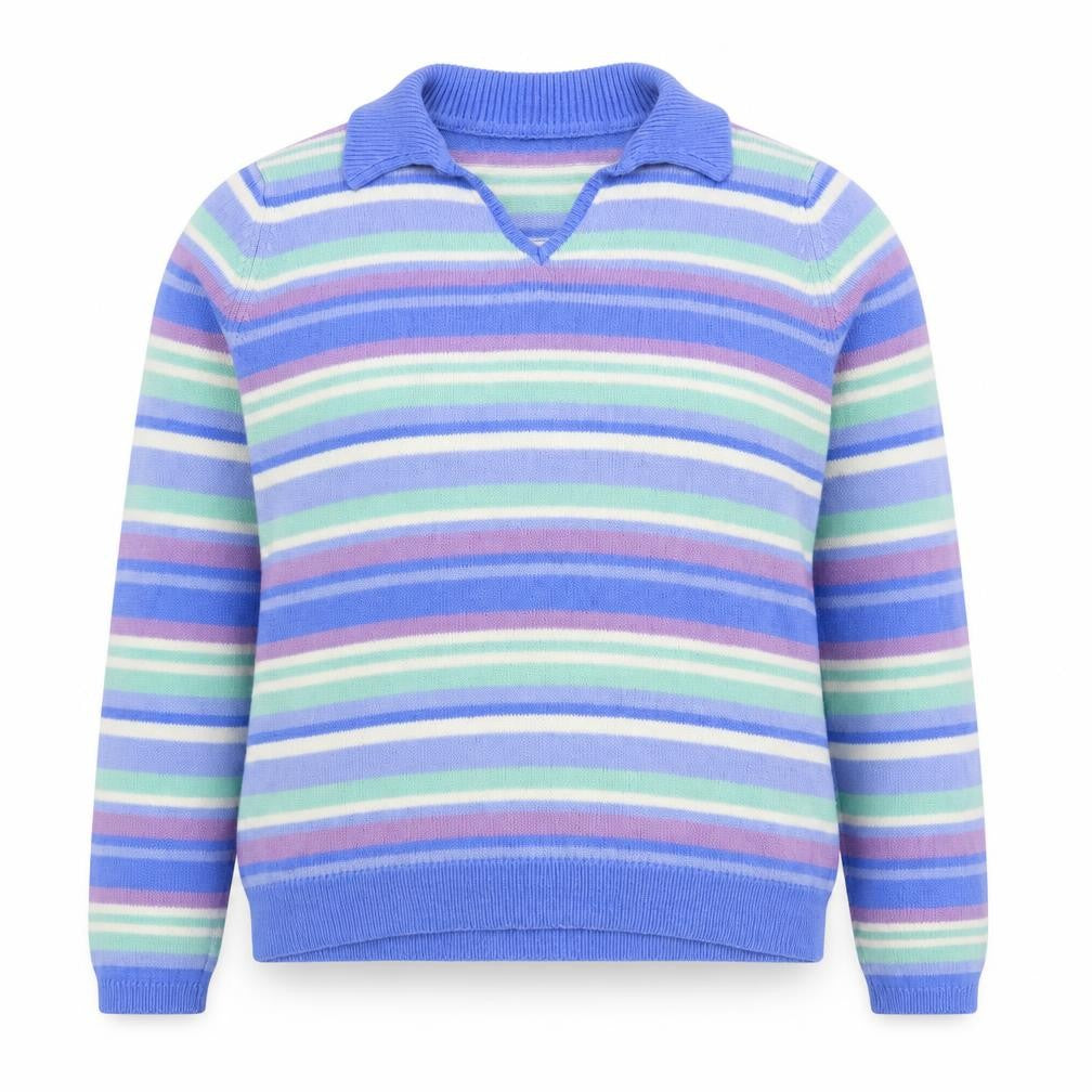EWM Womens Multicoloured Collared Striped Acrylic Pullover Jumper Size L