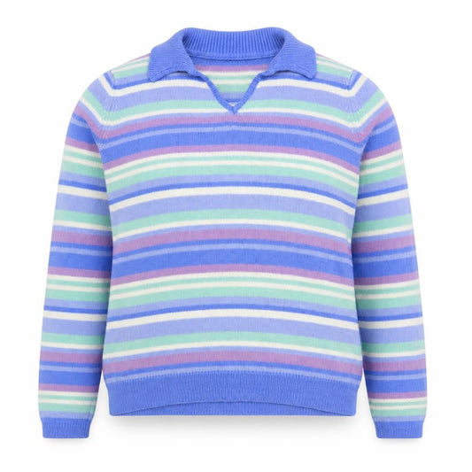 EWM Womens Multicoloured Collared Striped Acrylic Pullover Jumper Size L