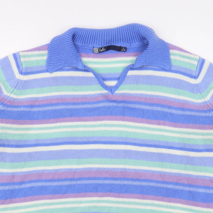 EWM Womens Multicoloured Collared Striped Acrylic Pullover Jumper Size L