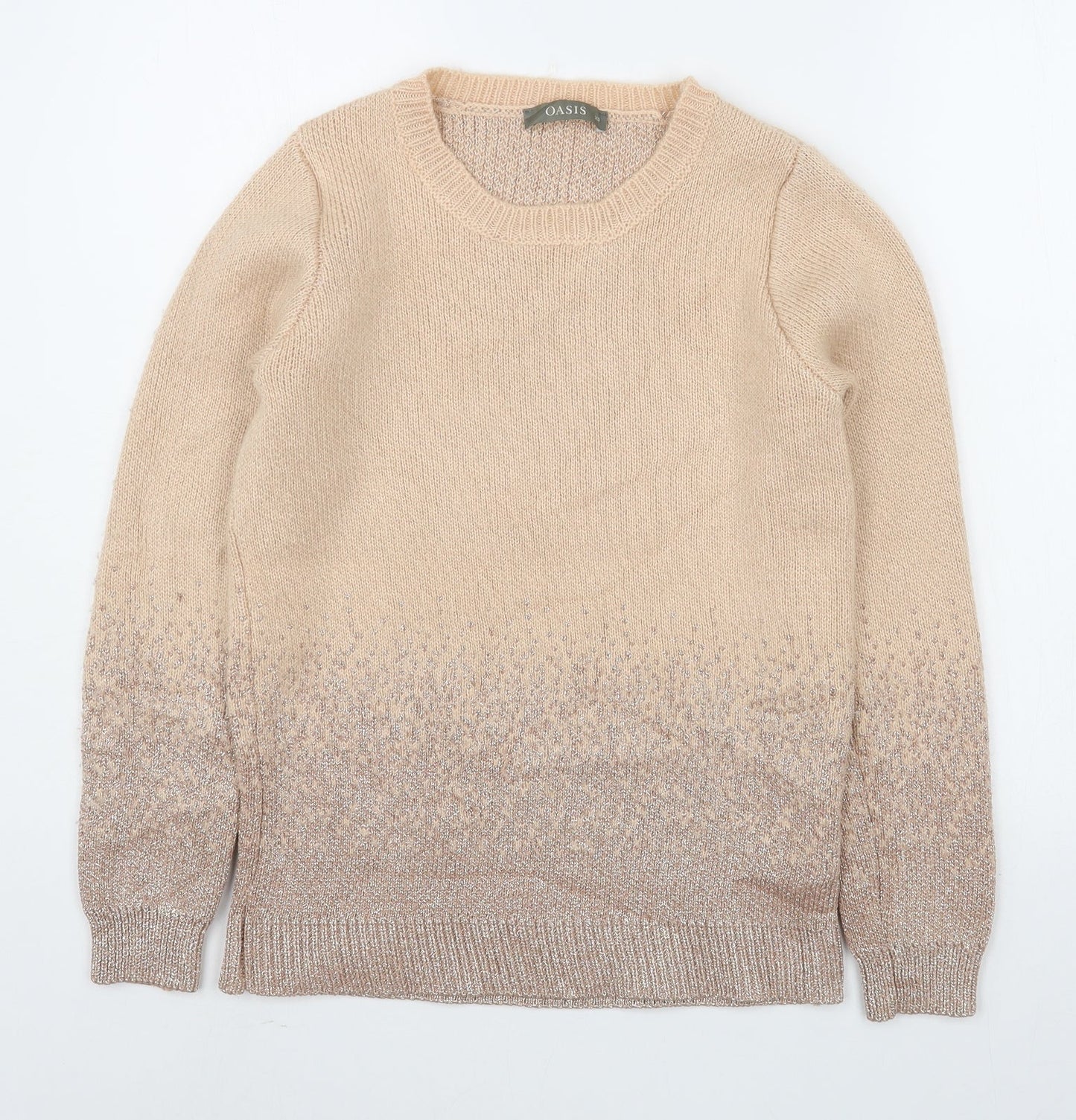 Oasis Womens Beige Round Neck  Acrylic Pullover Jumper Size XS