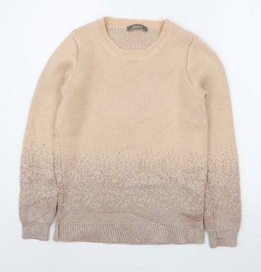 Oasis Womens Beige Round Neck  Acrylic Pullover Jumper Size XS