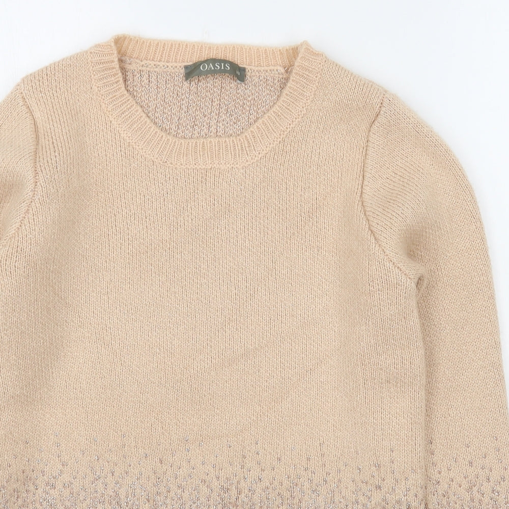 Oasis Womens Beige Round Neck  Acrylic Pullover Jumper Size XS