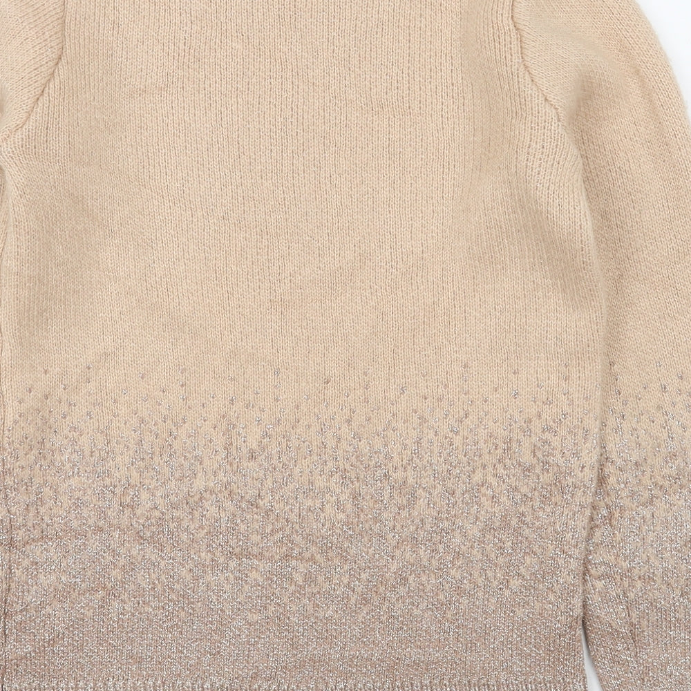 Oasis Womens Beige Round Neck  Acrylic Pullover Jumper Size XS