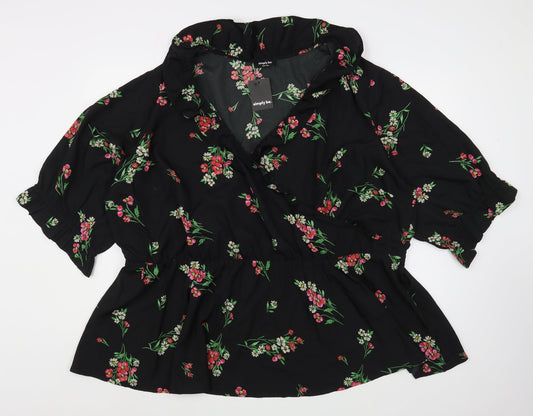 Simply Be Womens Black Floral Polyester Wrap Dress  Size 8  V-Neck Pullover