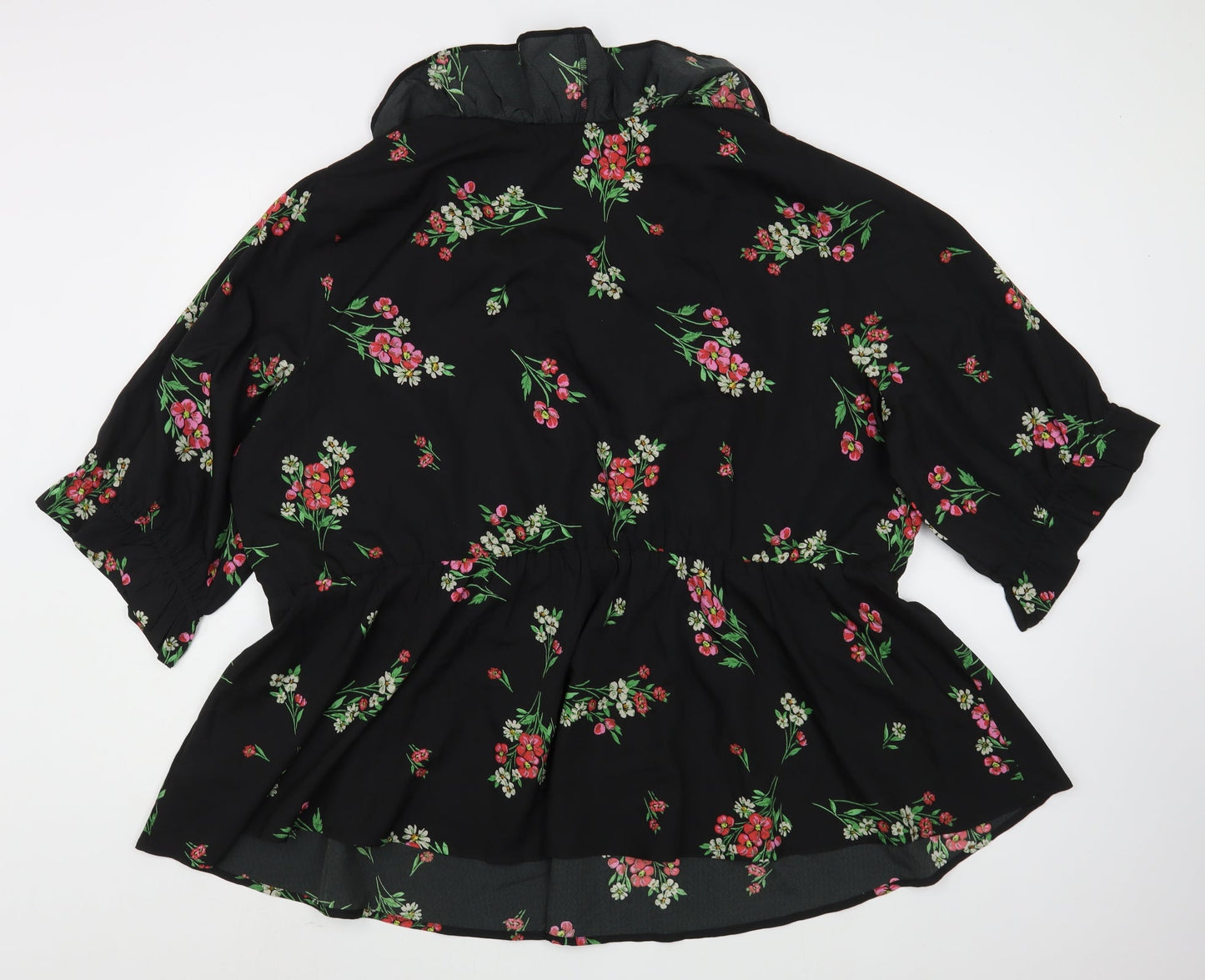 Simply Be Womens Black Floral Polyester Wrap Dress  Size 8  V-Neck Pullover