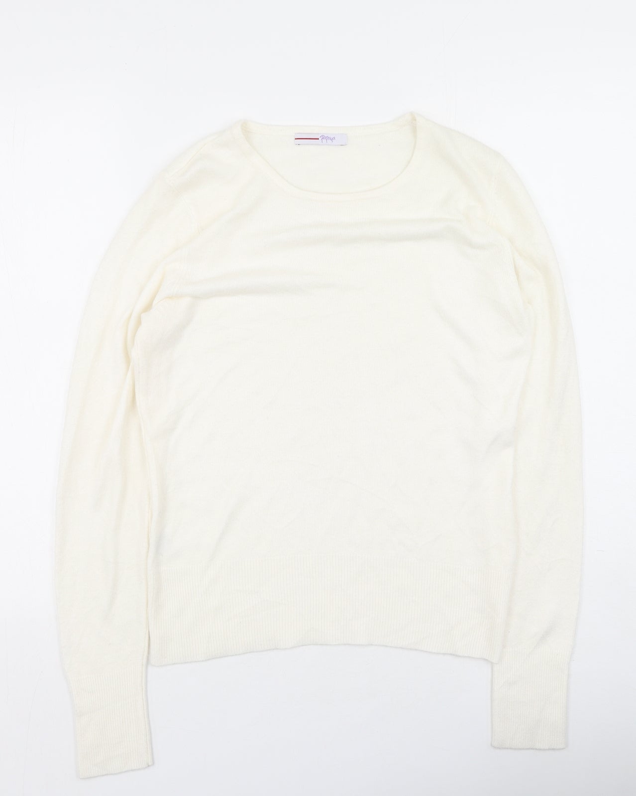 Papaya Womens White Scoop Neck  Acrylic Henley Jumper Size 12
