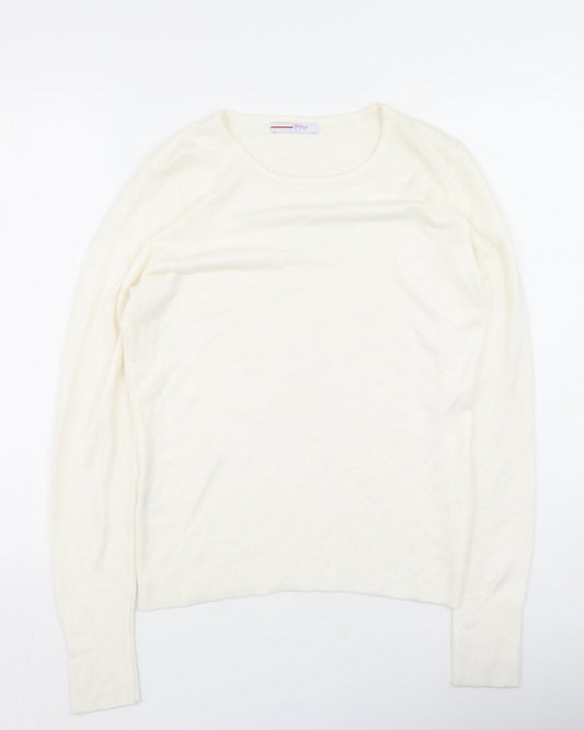 Papaya Womens White Scoop Neck  Acrylic Henley Jumper Size 12
