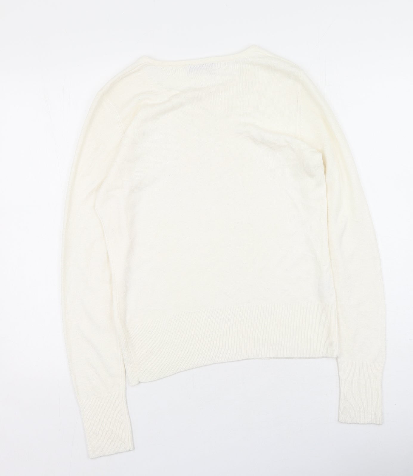 Papaya Womens White Scoop Neck  Acrylic Henley Jumper Size 12