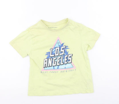 Primark Boys Yellow  Cotton Basic T-Shirt Size 3-4 Years Round Neck