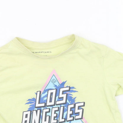 Primark Boys Yellow  Cotton Basic T-Shirt Size 3-4 Years Round Neck