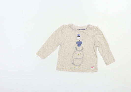 Mothercare Baby Beige  Cotton Pullover Polo Size 6-9 Months V-Neck Snap - Cute Animals