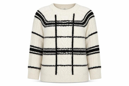 Next Womens Ivory Crew Neck Striped Acrylic Pullover Jumper Size L