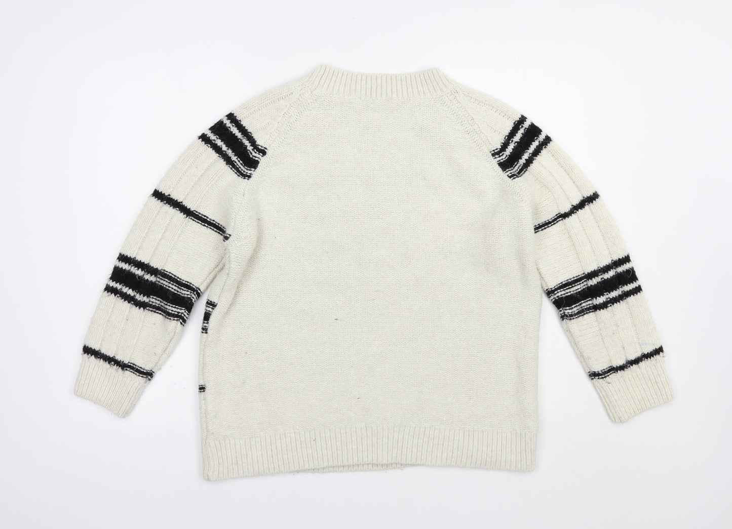 NEXT Womens Ivory Crew Neck Striped Acrylic Pullover Jumper Size L
