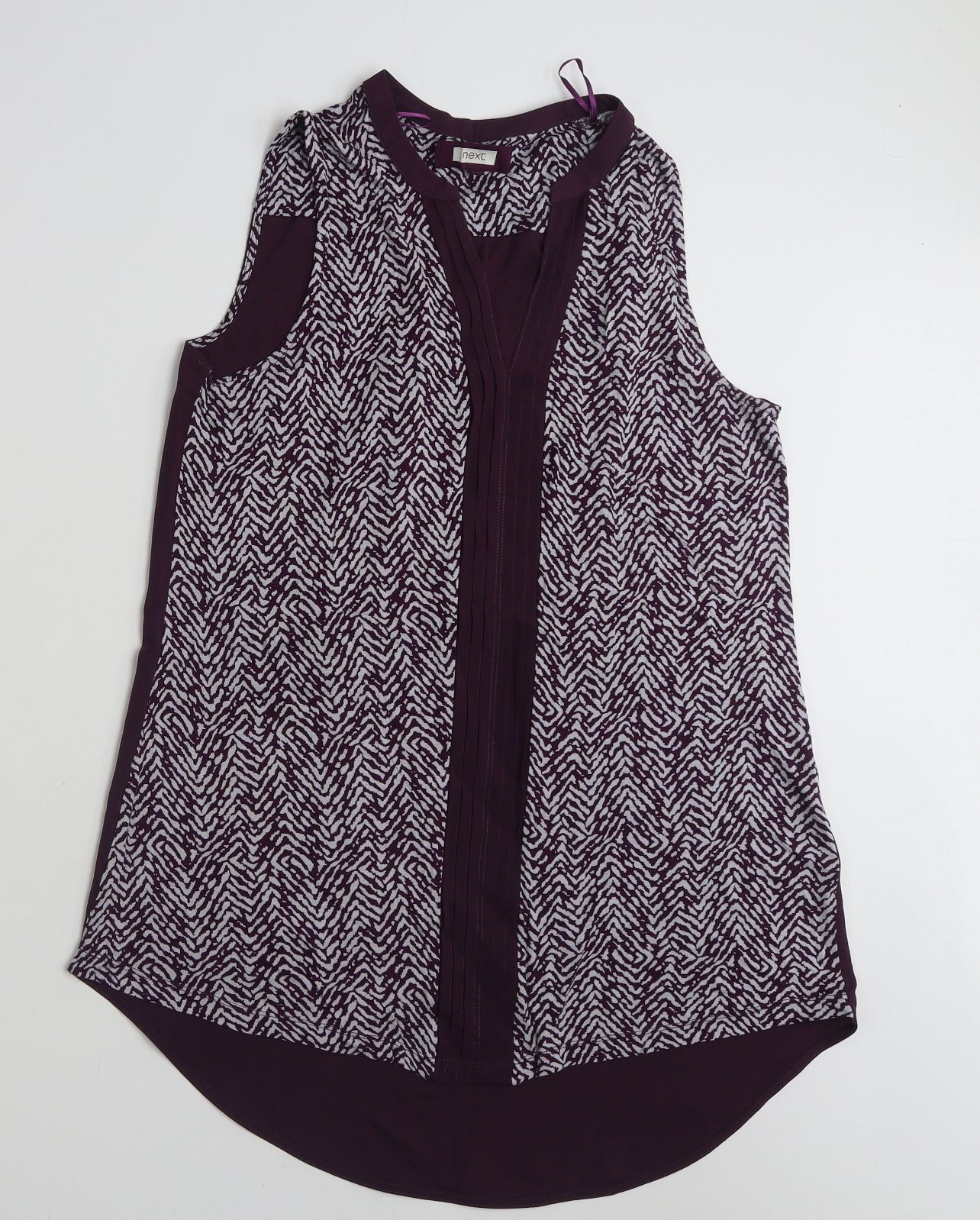 NEXT Womens Purple Geometric Polyester Basic Blouse Size 16 V-Neck