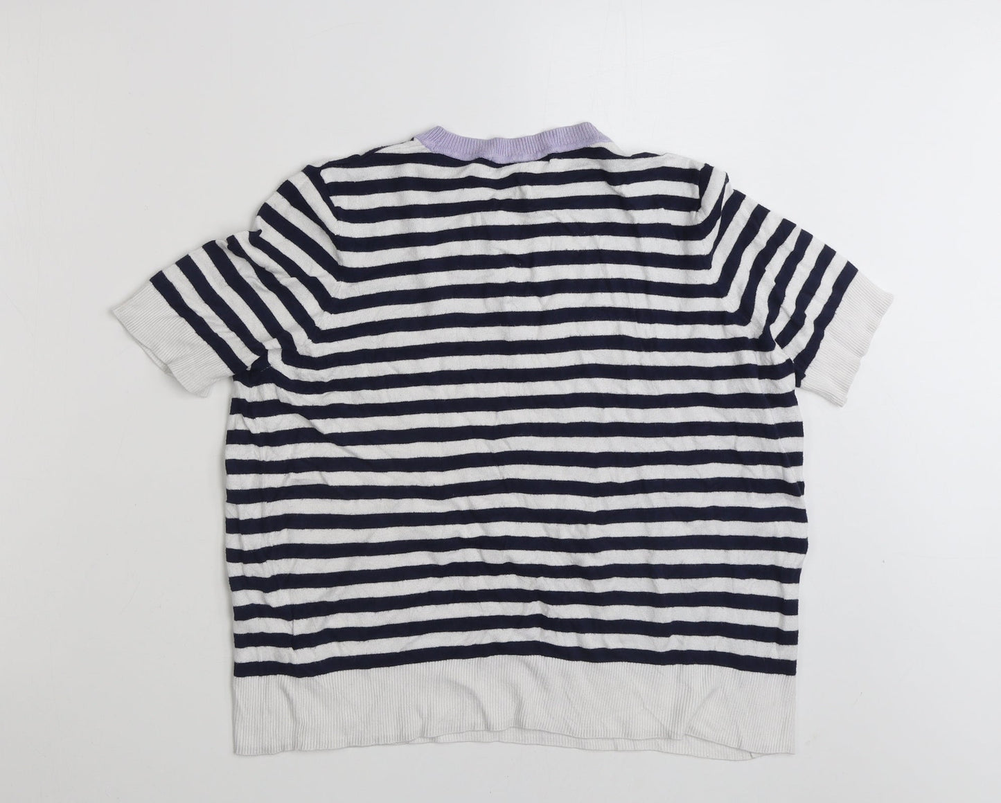 Marks and Spencer Womens Blue Round Neck Striped Viscose Pullover Jumper Size 16