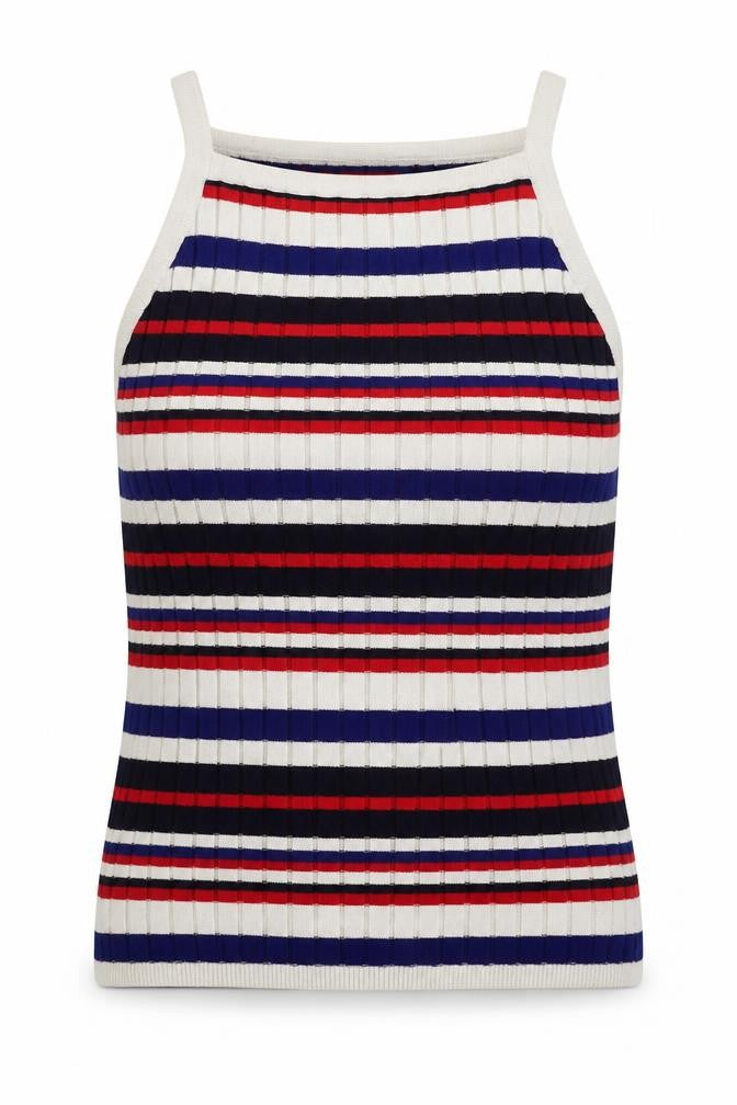 H&M Womens Multicoloured Square Neck Striped Acrylic Vest Jumper Size M
