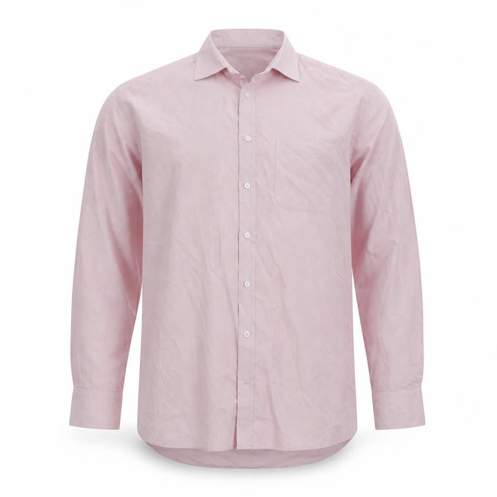 Marks & Spencer Mens Pink Check Polyester  Button-Up Size 16 Collared Button